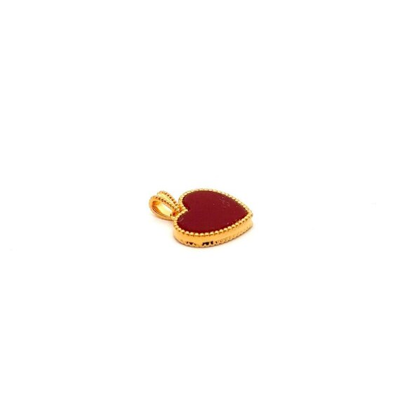 18K Gold Pendant Charm Natural Red Agate Heart - Picture 4 of 9